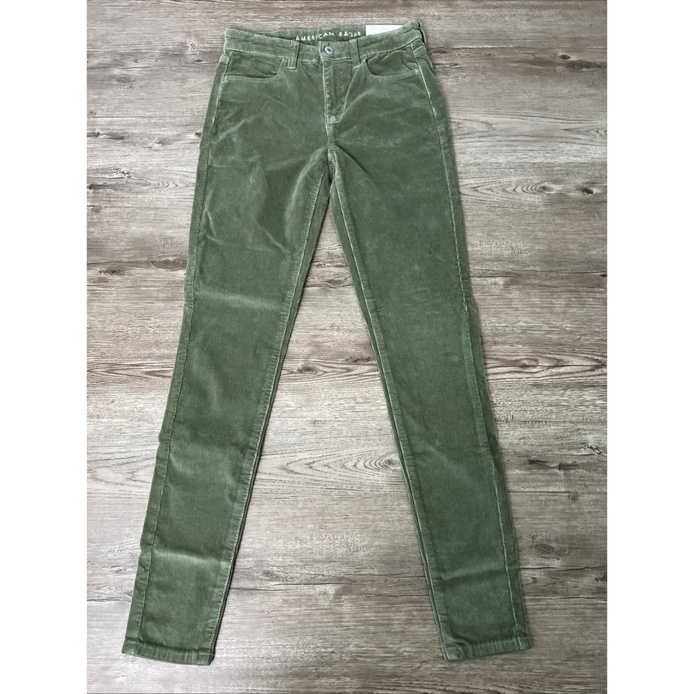 American Eagle Hi Rise Corduroy Jegging Green Womens 2 Long New
